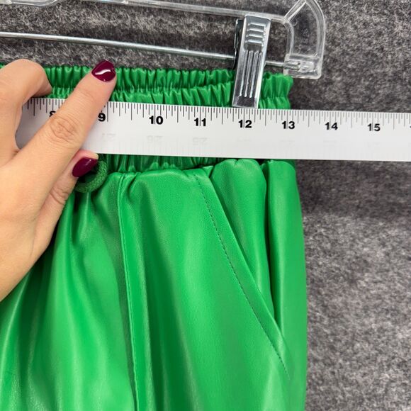 PRETTYLITTLETHING Pants Women 6 Green High Rise Drawstring Leather Flat Front - Picture 3 of 8